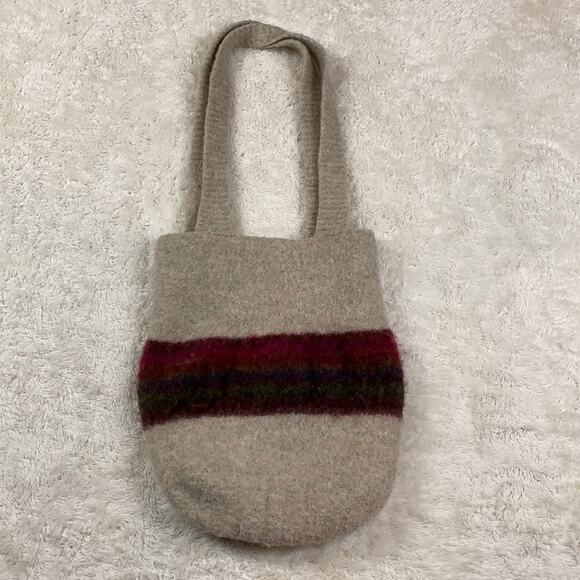 Unbranded Felted cream tote bag with multi-color stripe - Picture 1 of 7
